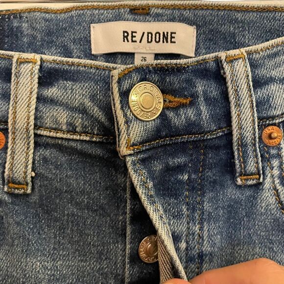 Re/Done NWT 90’s High Rise Button Fly Ankle Crop Jeans in Bright Faded Blue 26 - Picture 5 of 9
